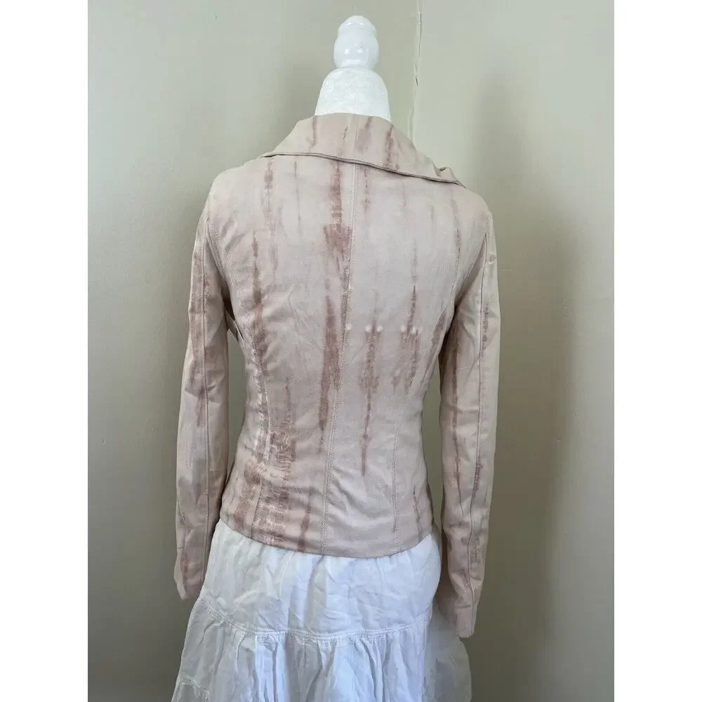 Anthropologie BlankNYC Hippie Dippe Faux Suede Jacket XS Pink Cream Moto Boho - Picture 5 of 13